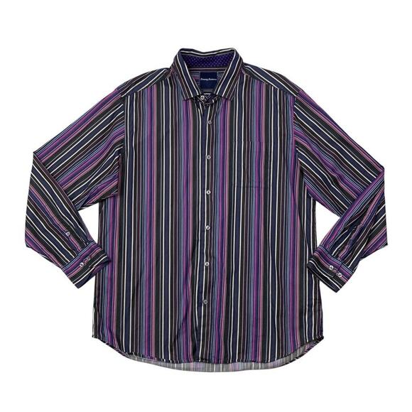 Tommy Bahama Shirt Mens L Large Cotton Striped Collared Button Up Pocket Dress - Picture 1 of 9